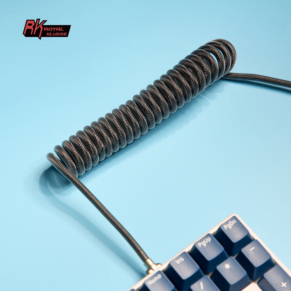 Royal Kludge RK Mechanical keyboard cable USB type C rainbow color braided spiral coiled extension portable cable