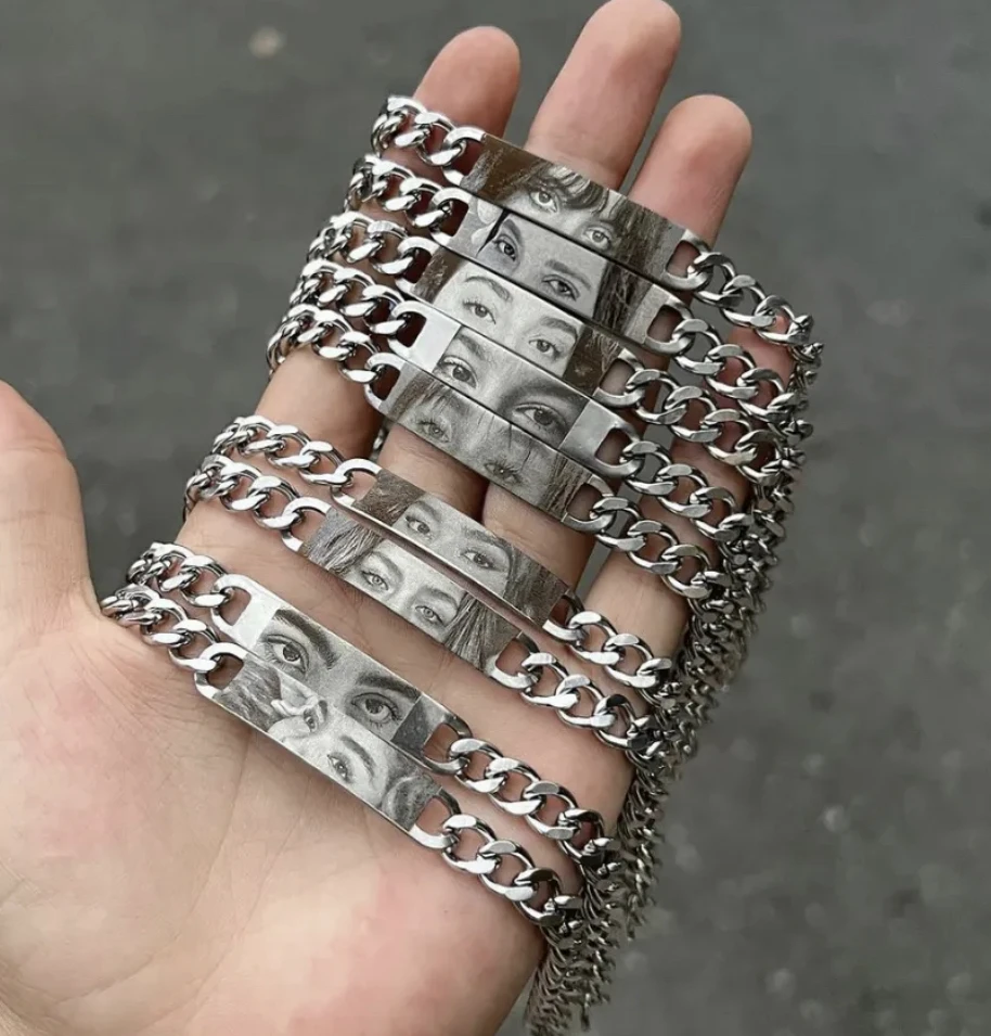 Гравировка фото логотип кубинская цепь из нержавеющей стали на заказ браслет для мужчин