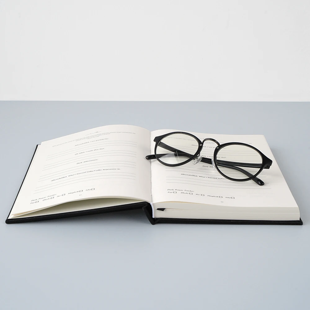 Daily planner affirmation prayer journal gold foil stamping logo black fabric linen notebook custom book printing bible journal