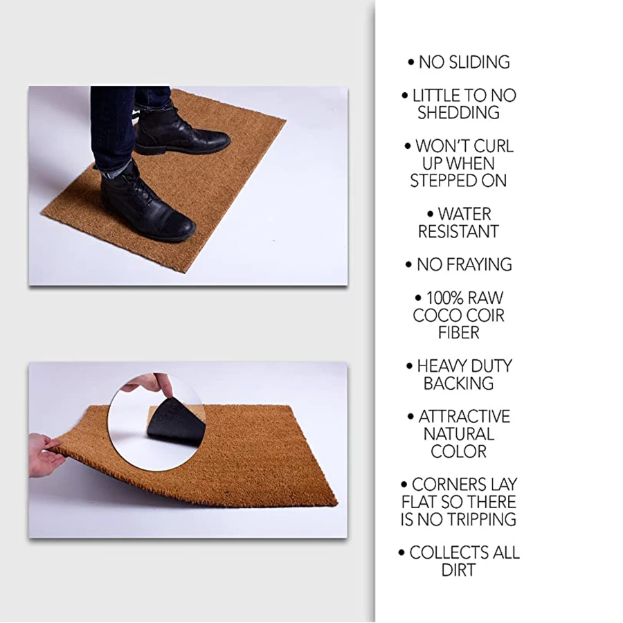 
Coco Coir Door Mat with Heavy Duty Backing, Natural Doormat, 17