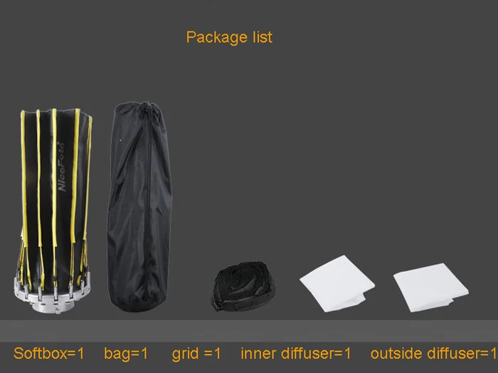 NiceFoto LED-60cm Bowens mount Parabolic light soft box deep soft box with grid quick set up