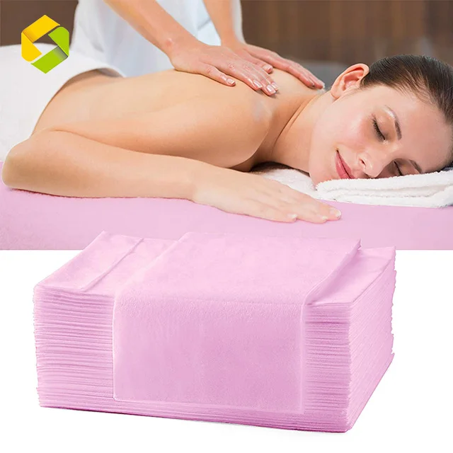 Fitted sheet massage pink pp non woven disposable bed sheet for spa