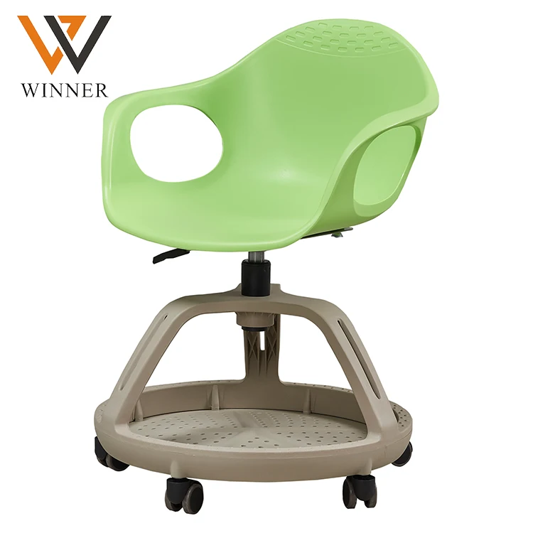 modern style simple movable arm chairs office furniture plastic training chair with wheels