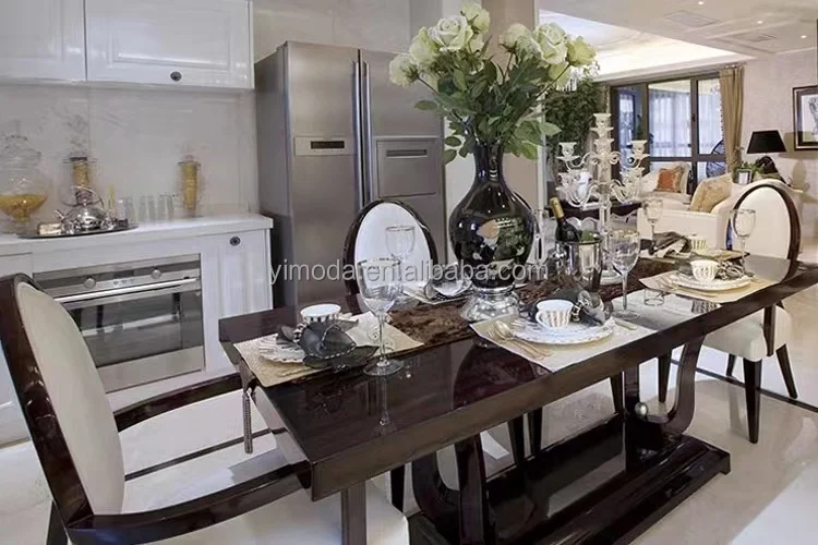 New classy American Dining Table 8-person  black Solid Wood rectangular Dining Table with  6 8 dining chairs