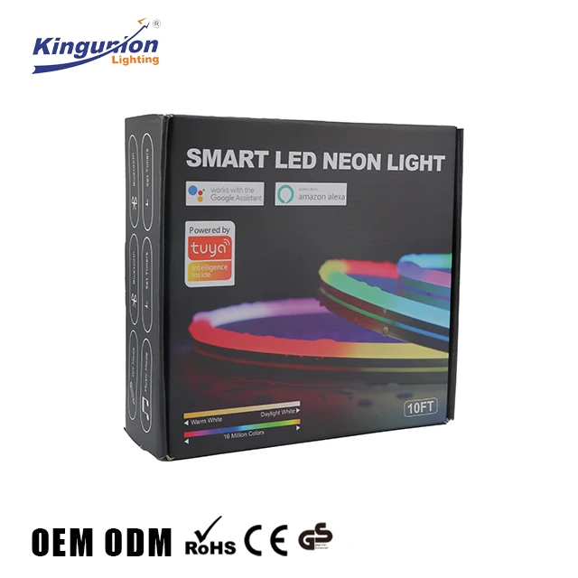Kingunion LED Neon Flex 10ft Smart Light Strips with App Control Remote Music Sync Color Changing RGBIC Neon Strip LED for Party