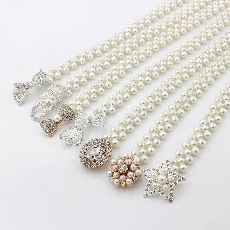 2022 Pearl Waist Belts For Women Dresses Elastic Alloy Buckle Ladies Belt Flower Heart Crystal Girls Waist Belts Waistband