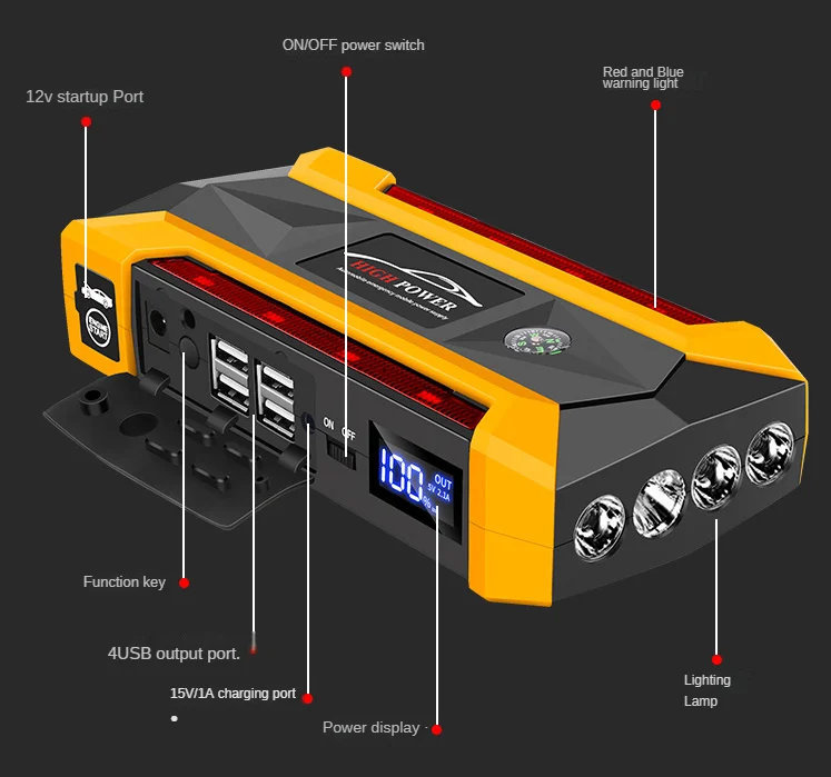12V 89800mAh Battery capacity Jump Starter Booster Jumper Box Power Bank Safety Hammer Digital Screen For Cars