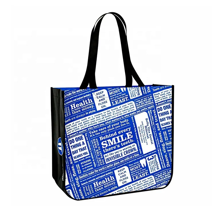 Curved Corners Durable  waterproof Lulu lemon PP laminated non woven tote shopping bag with button closure custom logo