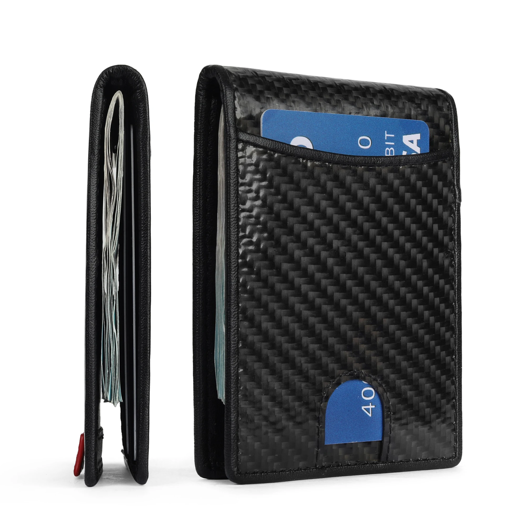 Carbon Fiber PU Leather Credit Card Holder Wallet With ID Window RFID Blocking Slim Metal Money Clip Wallet For Man