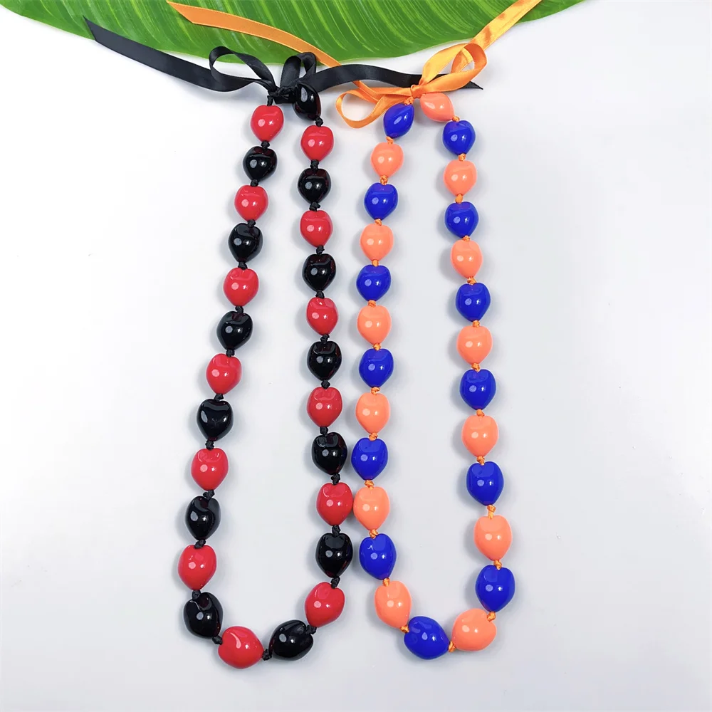 Mixed Color Graduation 31.5 Inches Tropical Artificial Acrylic Hawaiian Kukui Nut Ribbon Leis Necklace