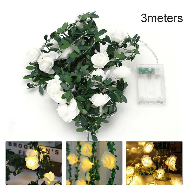 HIPIE LED Rose Flower String Lights 1.5M 3M 6M Garland Lamp IP44 Outdoor Christmas Decoration Wedding Garden Red Pink Emittance