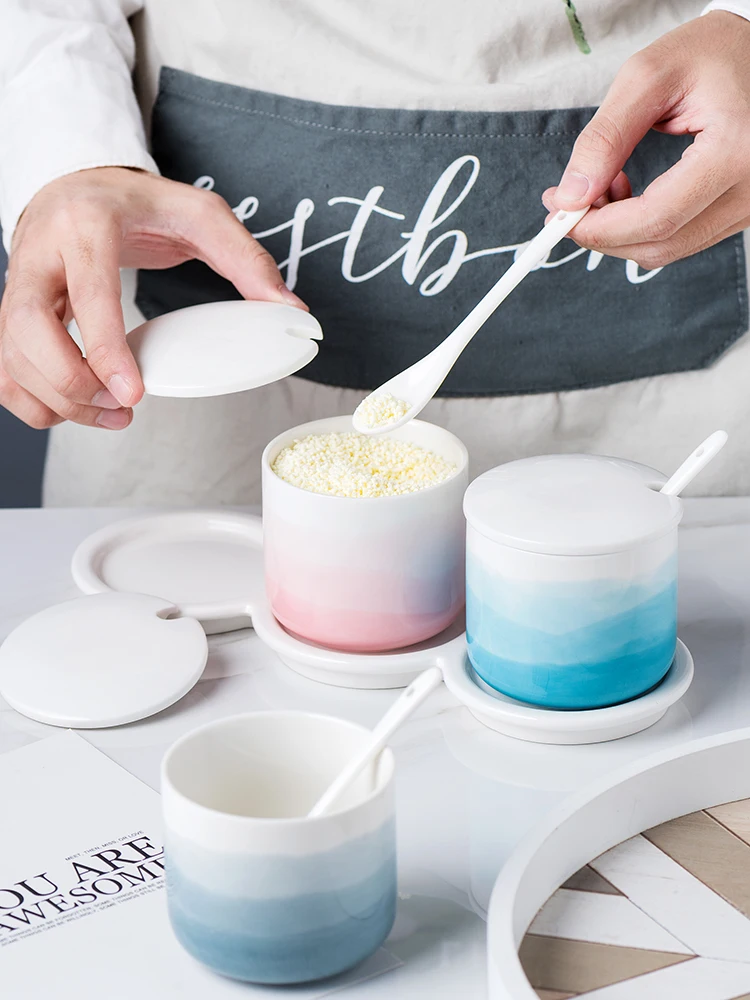 
Simple Color Gradient Ceramic Spice Jar Nordic Style Household Kitchen Seasoning Jar 