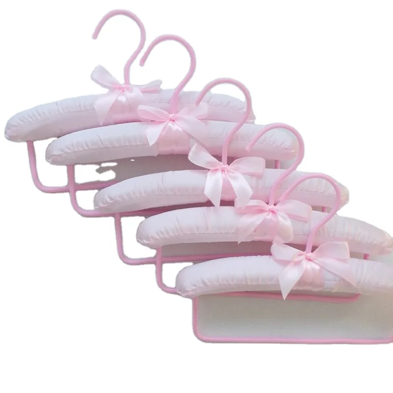 25.5 cm Beautiful White  Hanger Children Cover Fabric Satin Padded Wood Hanger With Rotating Hook Down Bar