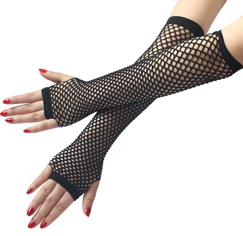 Ladies Long Fingerless Fishnet Sexy Gloves Dress Party Costume Etiquette Mitten Accessories