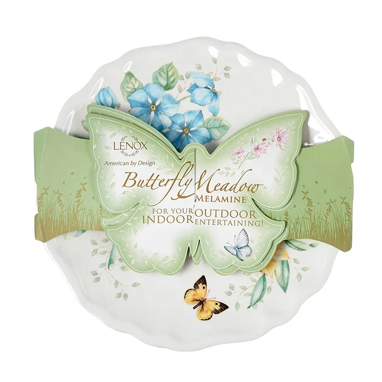 Custom Size OEM High End Restaurant Plastic Dishes Lenox Butterfly Meadow Melamine Dinner Plate