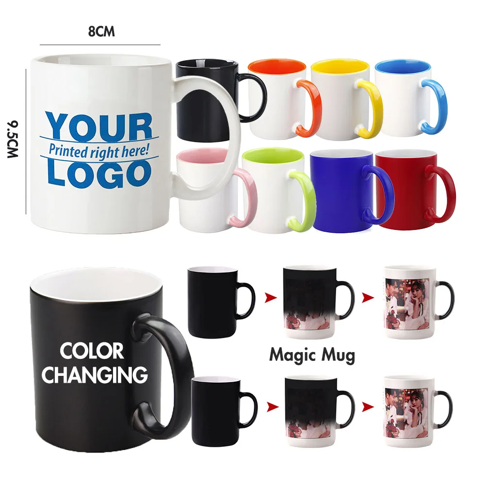 
Classic Color Change Mugs 11 oz Custom Blank Porcelain Plain White Ceramic Coffee Cups Sublimation Mugs 