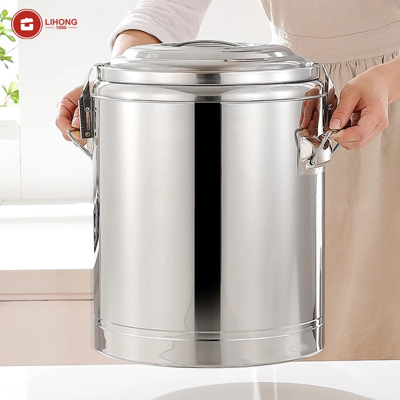 LIHONG 10L/20L/30L/40L/50L/60L/70L/80L/90L/100L Stainless Steel Industrial Cooking Pot Insulation Bucket Soup & Stock Pots