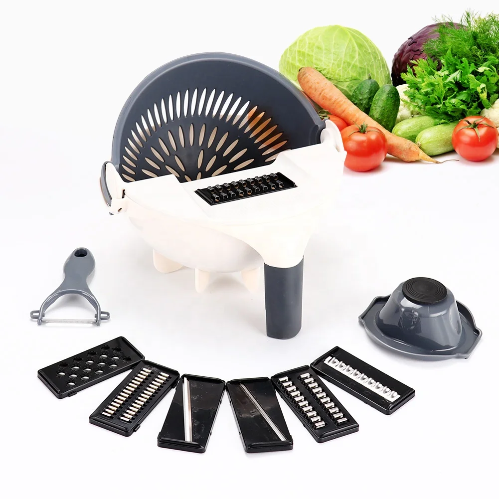 9 in 1 multifunction rotate vegetable cutter shredder grater slicer with drain basket