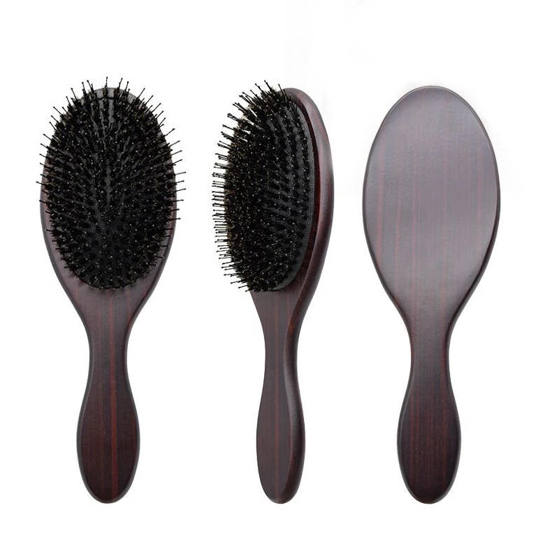 Luxurious Low MOQ wooden hairbrush boar bristle synthetic massage hair comb