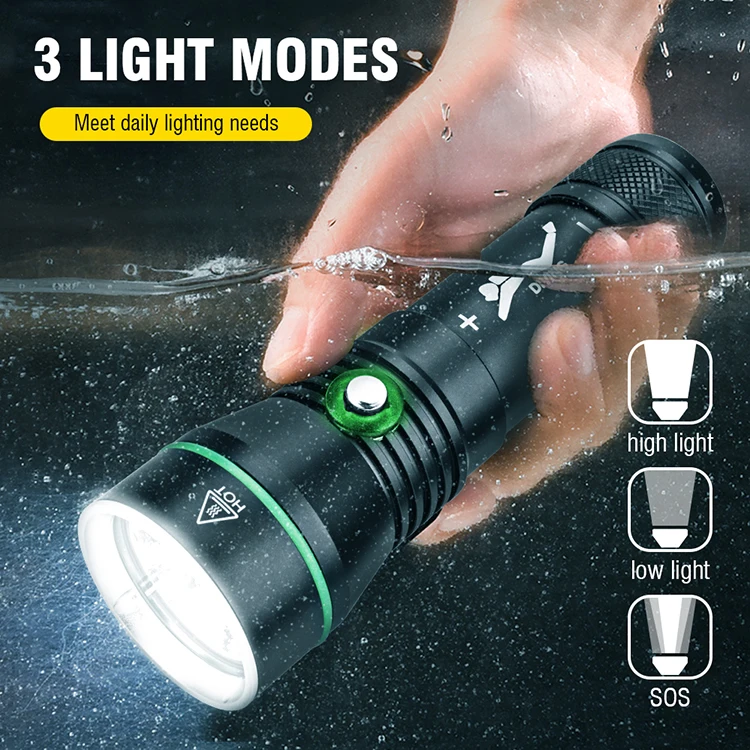 Boruit 110m Diving Depth Underwater Flashlight 3000lumens Scuba Diving Torch Aluminum Alloy Professional Diving Flashlight