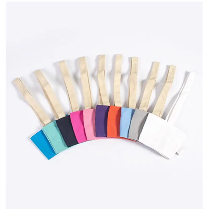 Custom Print Milk Bubble Tea Carrier Holder Take Away Cup Holder Bag Cotton Canvas Cup Sleeve