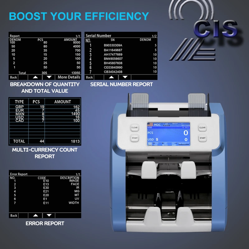 Portable Money Currency Detector Multi Function Handy LED touch screen note Counting machine with two pockets