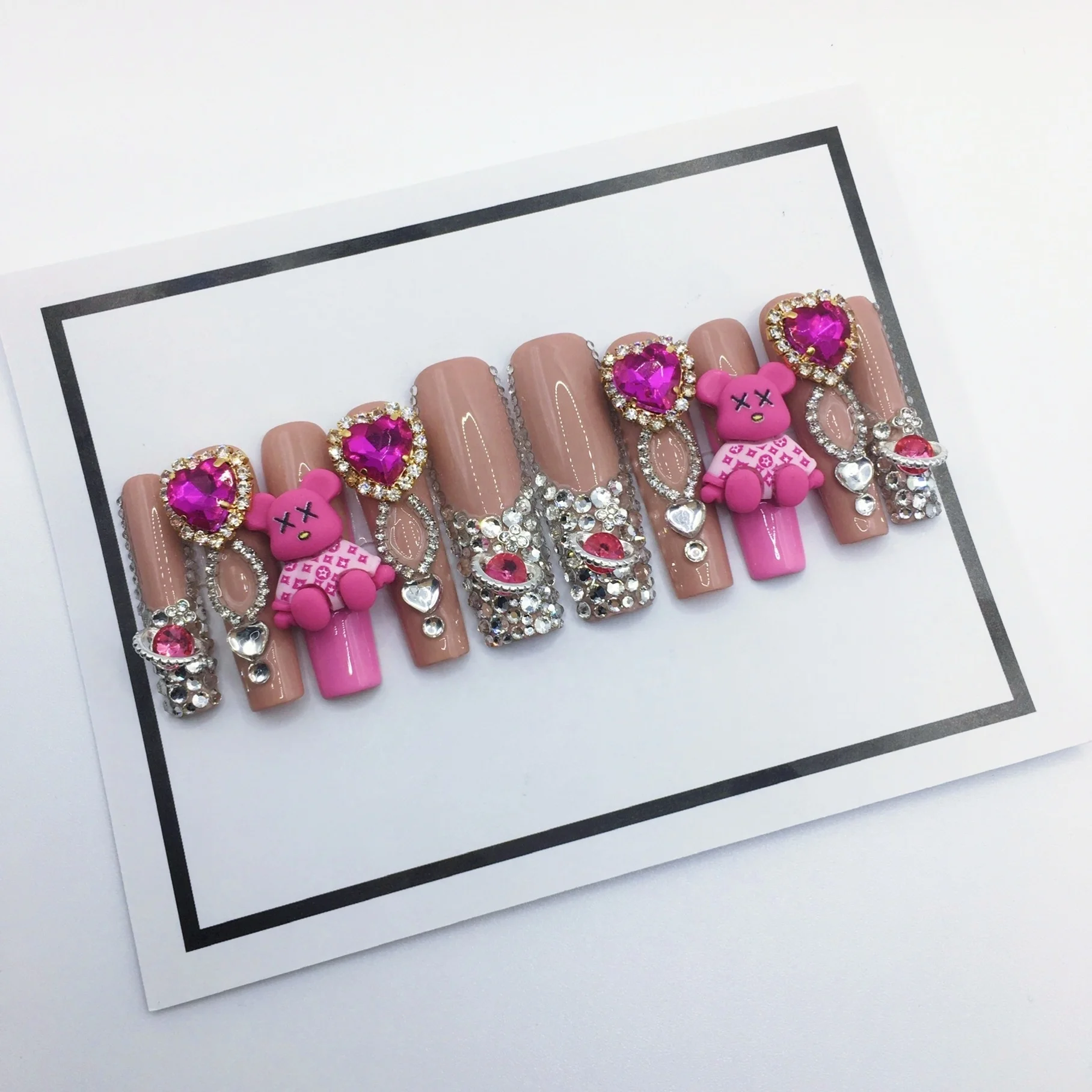 New Discount Custom False Nails Luxury Long Coffin French Ballerina Press On Nails For Women
