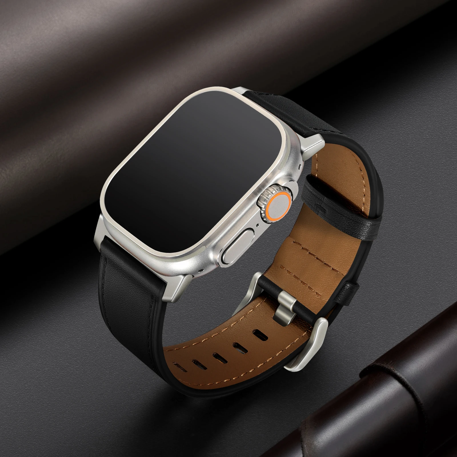 Sweatproof Vintage Dressy Genuine Leather Watch Strap For Apple i Watch Band 49mm/45mm/44mm/42mm/41mm Leather Straps For Watches