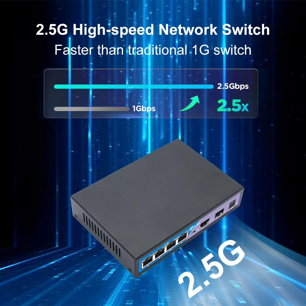 KuWFi wifi 48V wireless 100m distance high speed metal shell 4 port 2.5G network ethernet switch with 2 port 10G SFP