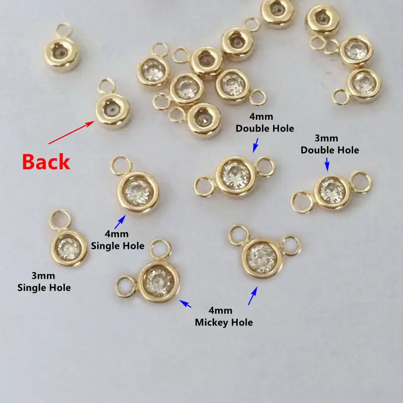 GP Bracelet Round Zircon Charm 14k Gold Filled Round Connector drop Charms Pendants for permanent jewelry chains Making