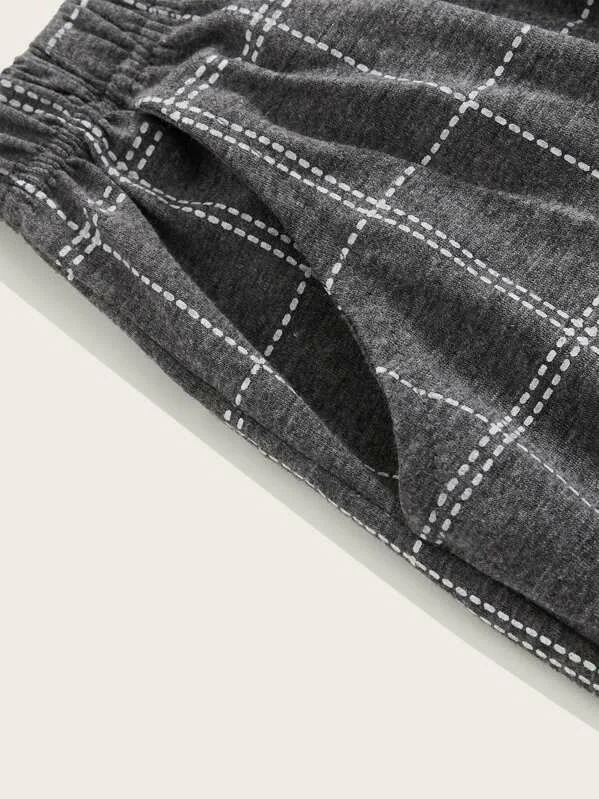 
MGOO Custom Short Sleeve Adult Animal Round Neck Plaid Giraffe Print Men Pajama Set 