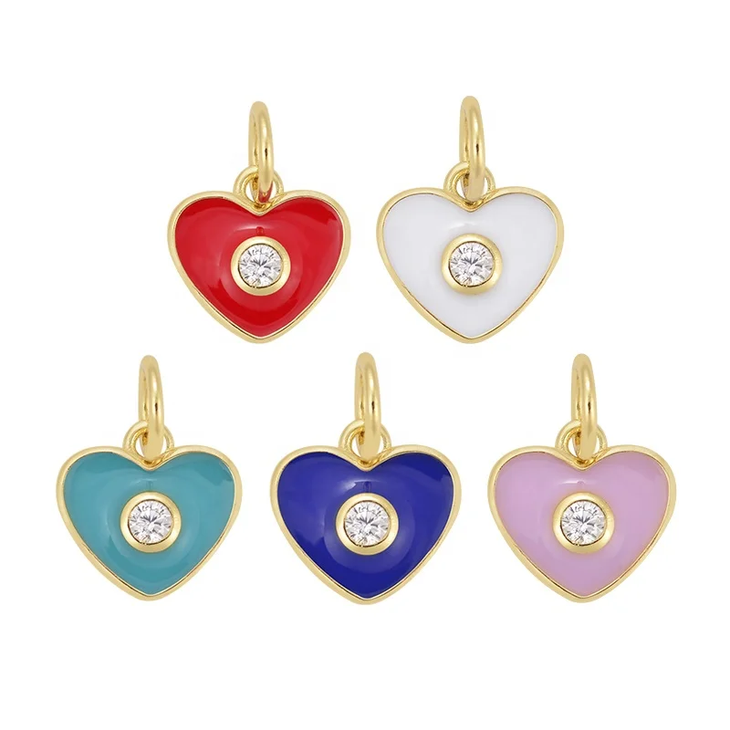 New Fashion Rainbow Color Heart Enamel Charm Pendants For Jewelry Making