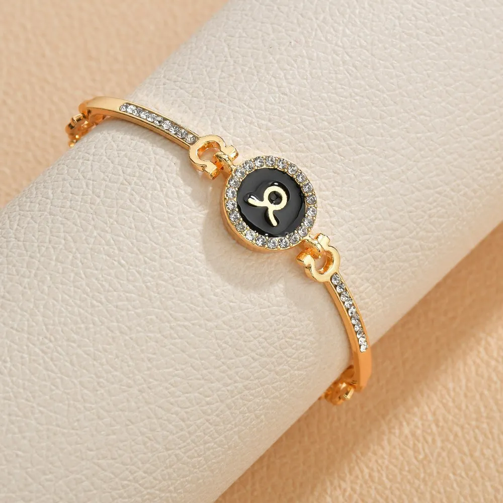 12 Design Zodiac Bracelets Bangles Jewelry Round Horoscope Astrology Bracelet Gold Color Diamond Pendant Charms Bracelet