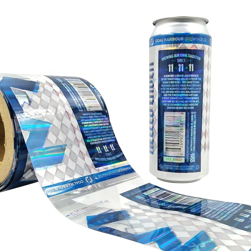 Custom holographic shrink Label Printed shrink Sleeve Aluminum Soda Beverage Can Beer Aluminum Cans Packing pvc shrink sleeve