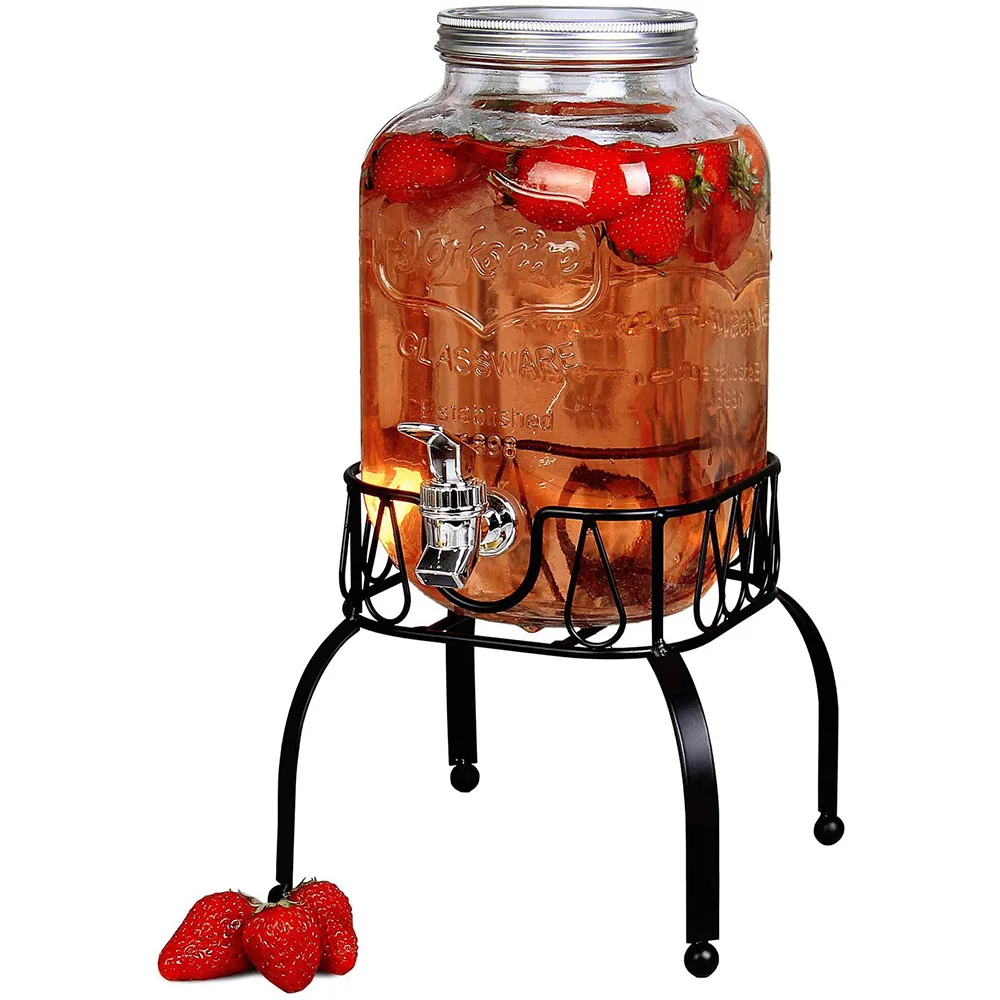 2 Mason Jars Glass Bottle Juice Dispenser Beverage Beer Drink Dispensers With Metal Stand