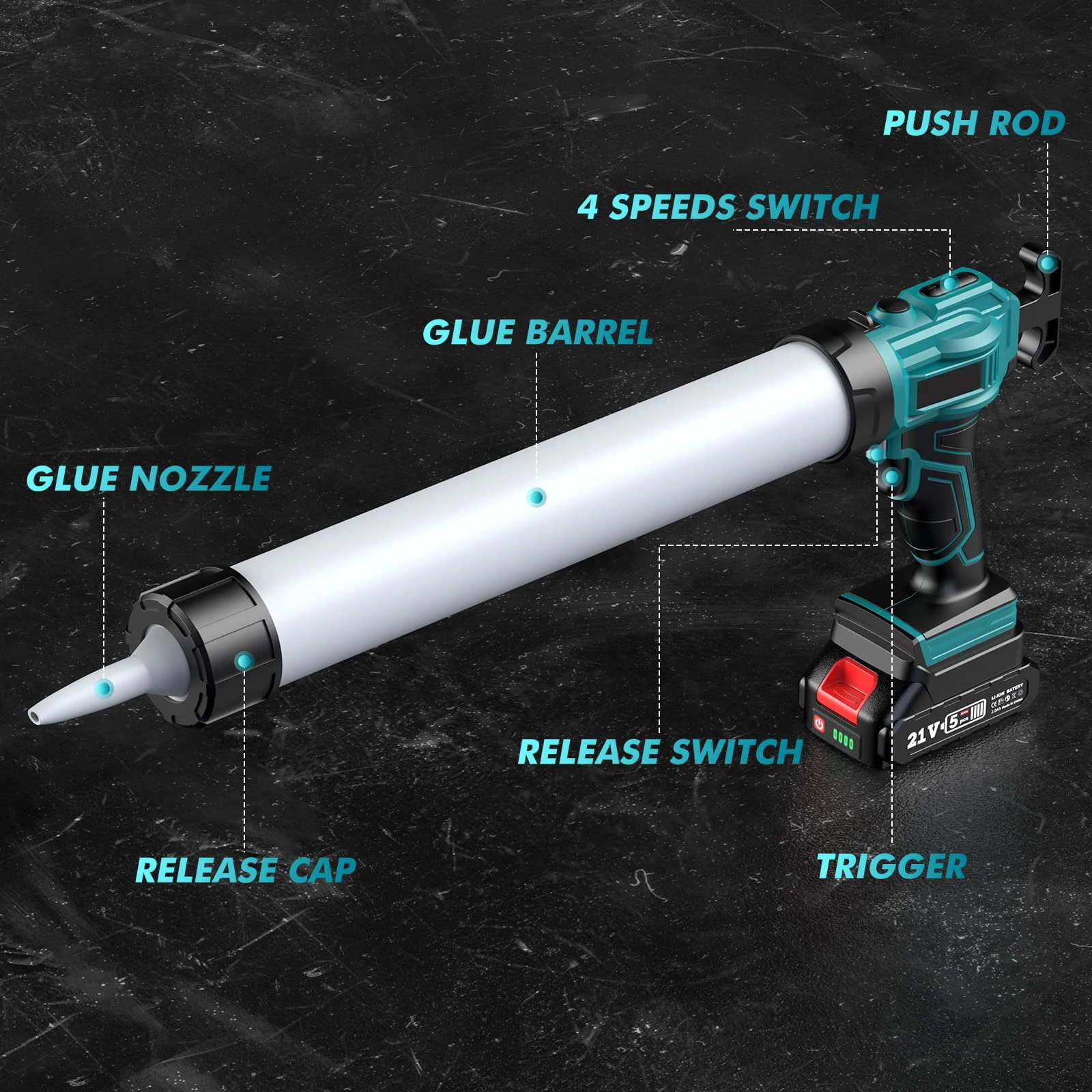 Caulking Gun 20oz/600ml Electric Caulking Gun 4 Adjustable Speeds Anti-Drip Battery Powered Bulk Caulk Guns