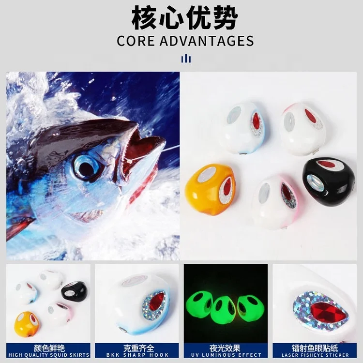 Luminous Slider Jig Head 60G80G100G120G150G200g Inchiku With Skirt Bkk Hook Saltwater DIY Kabura Sliding Lure