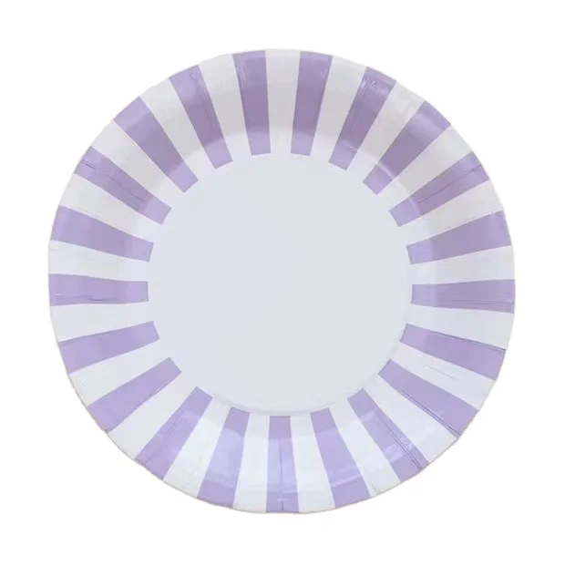 Colored Striped Paper Plates Round Paper Cake Plate Paper Disposable Tableware