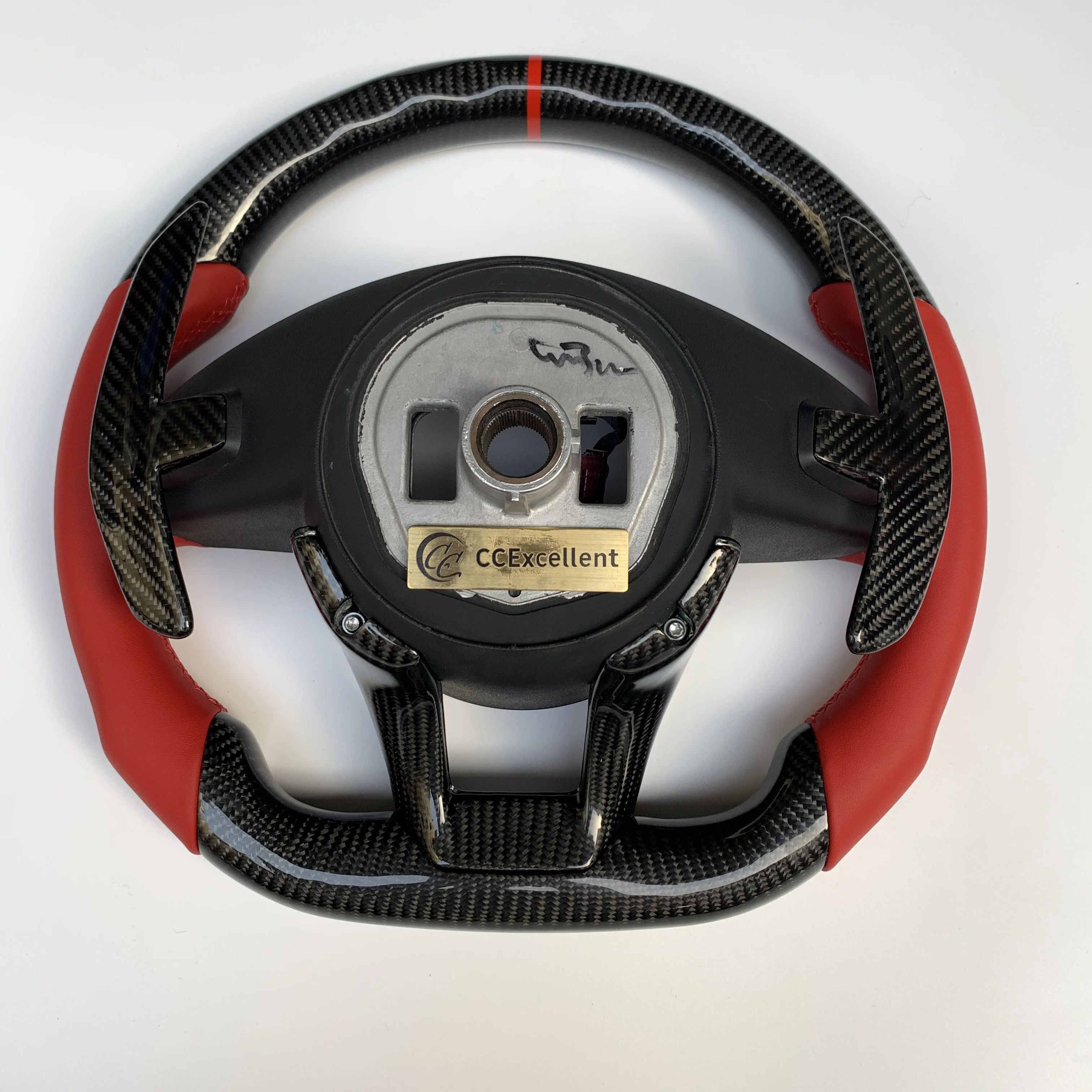 CCexcellent Hot selling factory price Benz real carbon fiber steering wheel for Benz W205 AMG with red smooth perforated