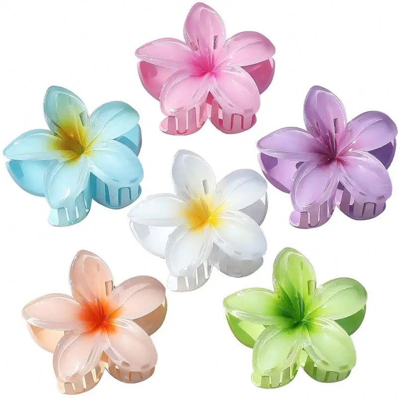 Cross-border colorful frangipani hairpin flower gripper retro ladies side grip half grip back of head shark clip