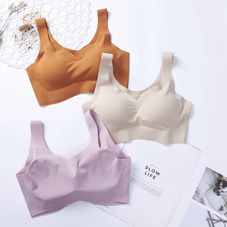 Wireless Bra With Pads Seamless Ice Silk Active Bras for Women Sleeping Underwear Thin Gathered Wrap TOP Sexy Sports Bra
