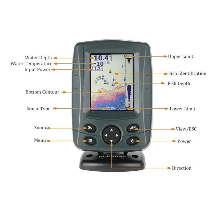 color fish finder sonar echo sounder for boat using with 3.5 inch big screen