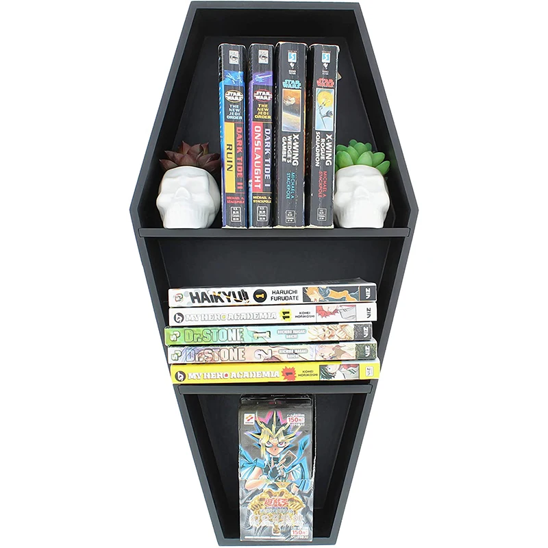 Oddities Coffin Bookshelf - Extra Large Coffin Shelf 21 Inches by 11 Inches - Includes Removable Shelves - Gothic Decor for Home