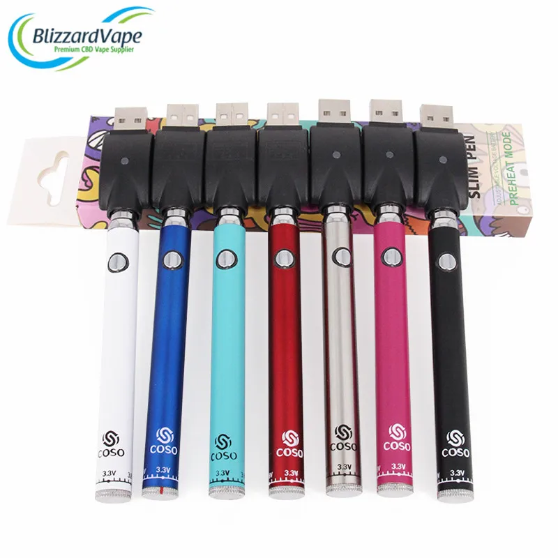 COSO Twist Slim Pen Adjustable Voltage Cbd Vape Battery For 510 Cartridges