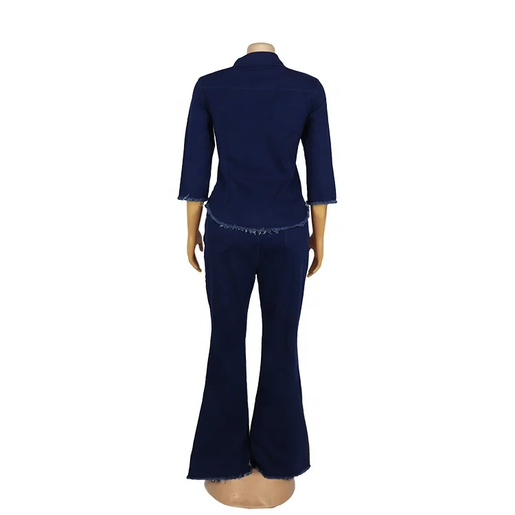 African wash denim jacket pencil pants two-piece African women jeans pants suits