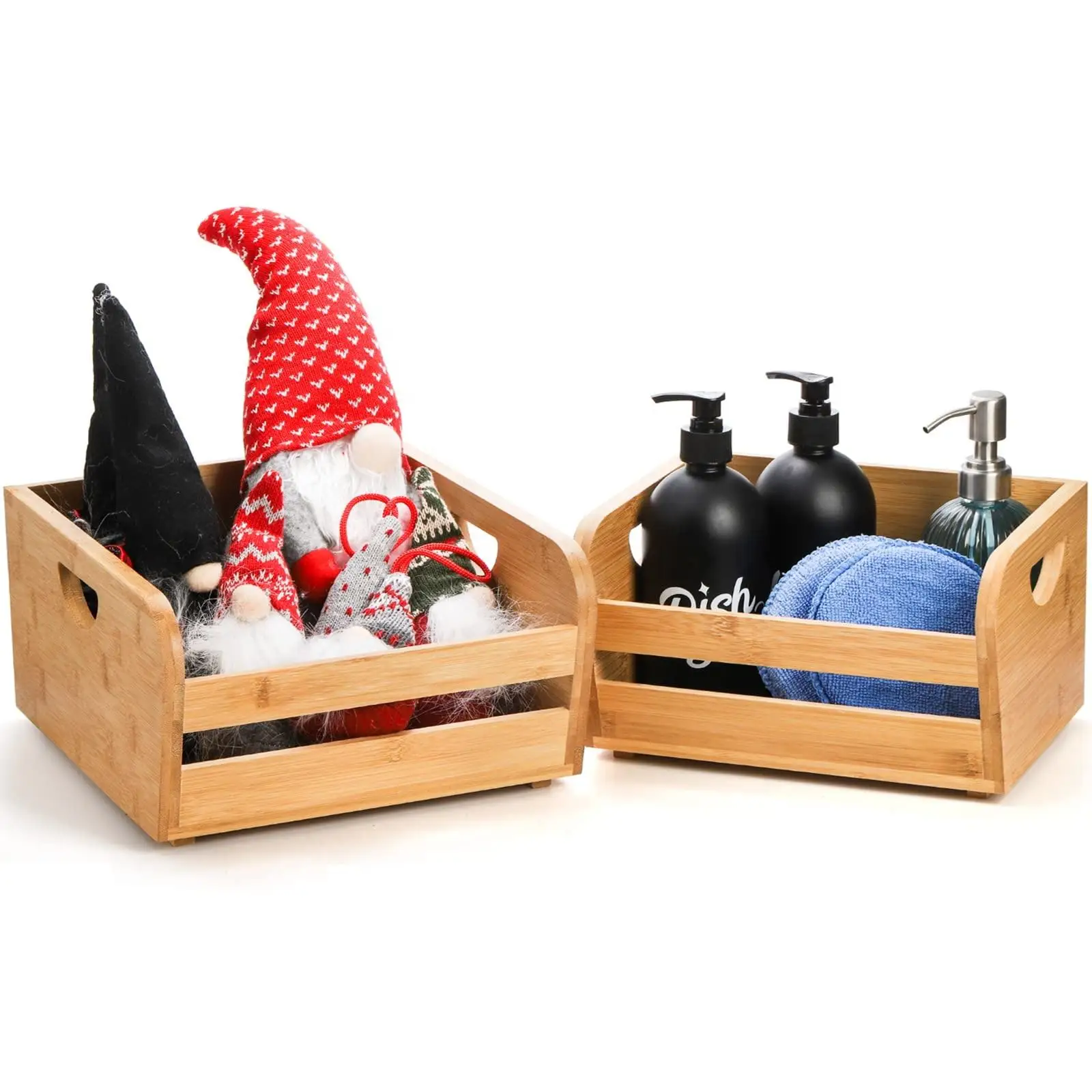 Bamboo Wood Stackable Storage Bins Food Organize Basket 2 Tier Bamboo Fruit Basket Counter Basket