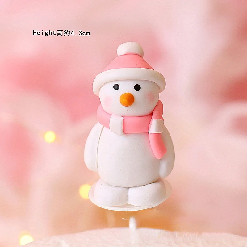 Christmas polymer clay  cake topper Pink sitting elderly snow house scarf snowman elk party Decoration