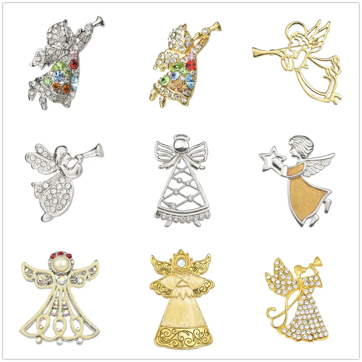 Guardian Angel Christmas Brooches Pins for Girls Crystal Rhinestone Angel Wings Brooch Pins Jewelry Gifts