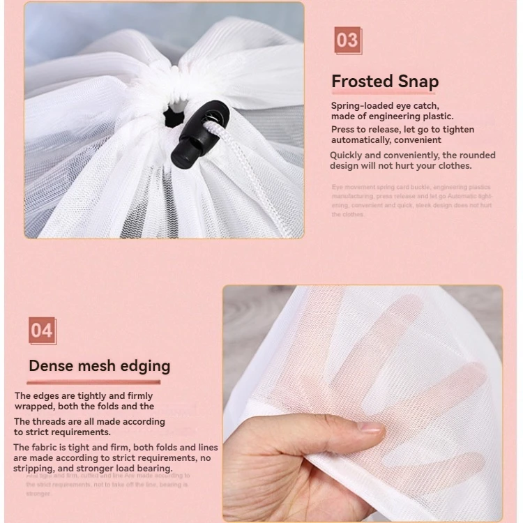 Wholesale Custom Logo White Mesh Laundry Bag Square Polyester Wash Bag with Drawstring Nylon Washing Mesh Bag