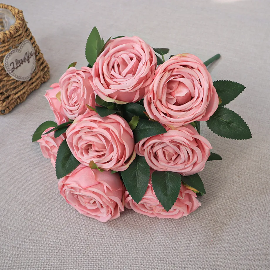 Low Price White silk decorative artificial roses flower for white theme wedding decoration